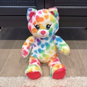 Build A Bear Rainbow Hearts Kitty Cat Lisa Frank Inspired Tie-Dye Stuffed Plush